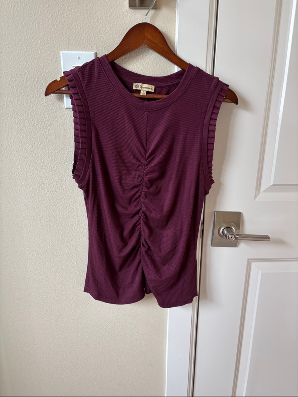 Democracy Plum Sleeveless Ruched Tank
